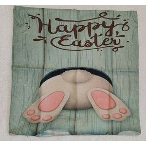 Easter Throw Pillow Cover Happy Easter Rabbit Bunny 1-Sided 17" x 17" Pillowcase